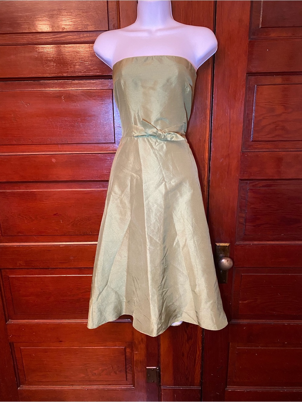 EUC True Vintage LYNN LUGO 100% Silk Strapless Lime Green A-Line Dress